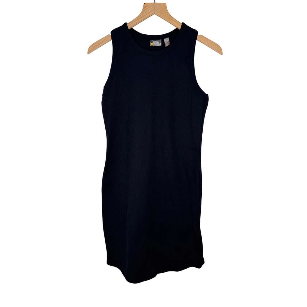 Zella Ribbed Tank Dress Womens Small Black Sleeveless Racerback Athleisure Mini